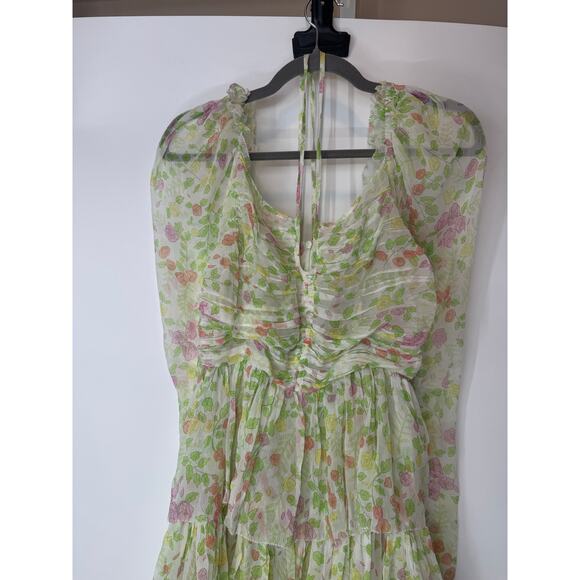 Redpolaris silk green floral dress 40 - Picture 5 of 13